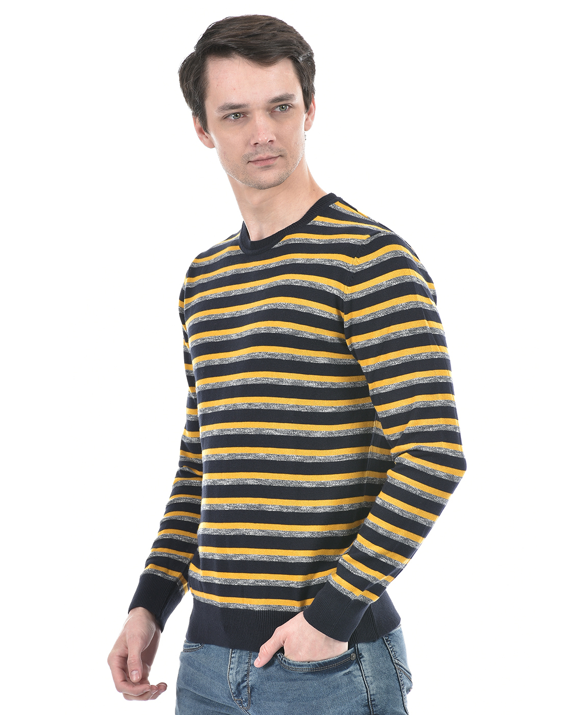 Numero Uno Men Striped Yellow Sweater